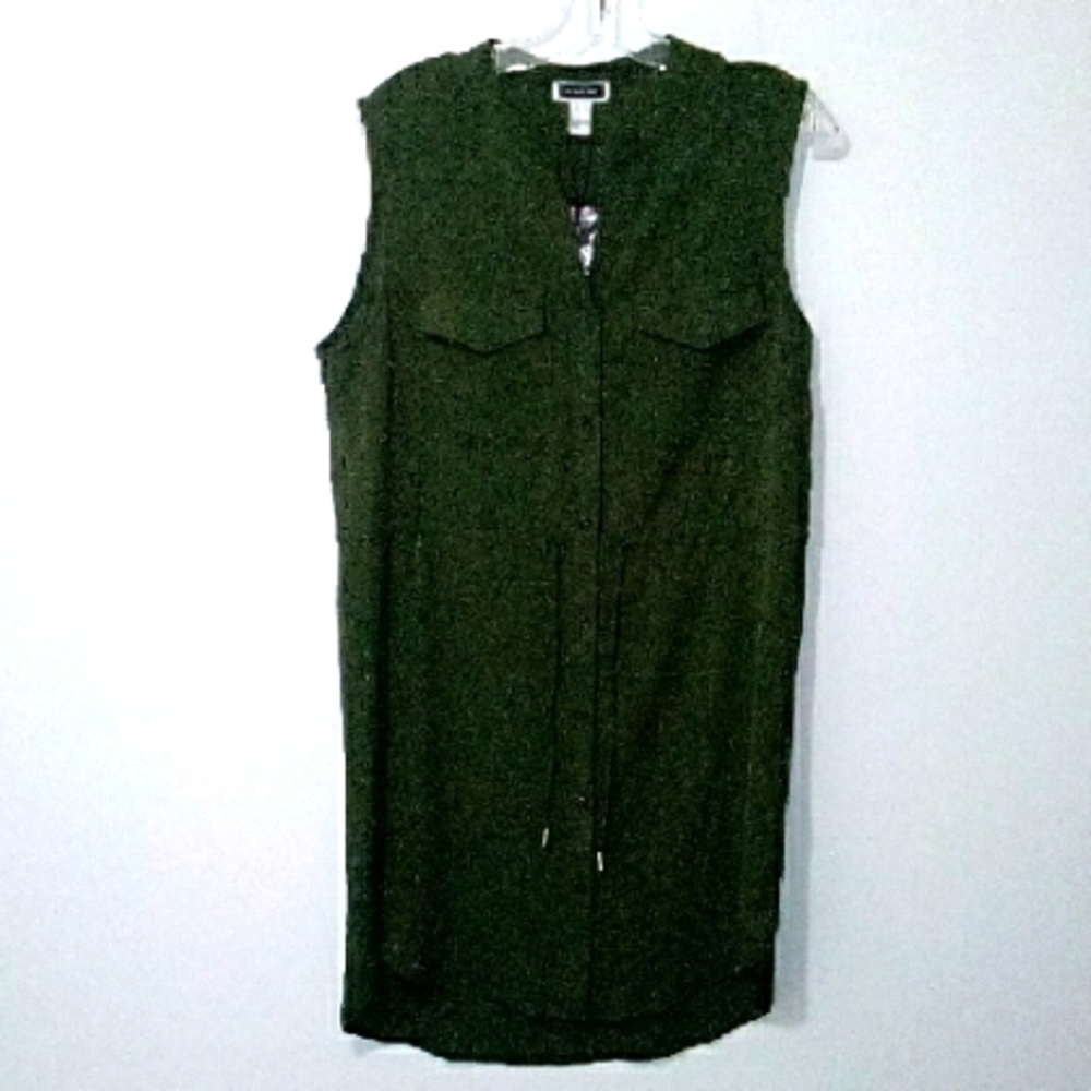 Another Story Green Sleeveless Button Down Shirt Dress